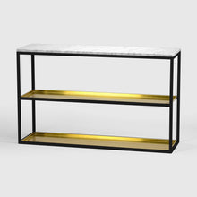 Load image into Gallery viewer, Console Table 11 Two Levels, Black, Brass, Carrara Marble, Scherlin Form, image
